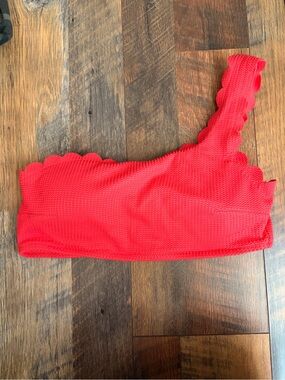 Aerie Red One-Shoulder Scallop swimsuit Top
